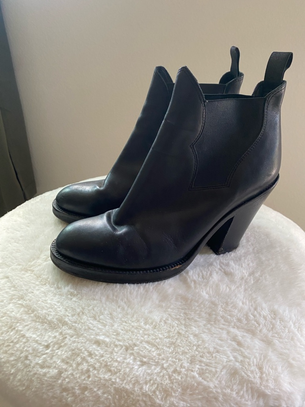 Acne Black Leather Ankle Booties with Block Heel